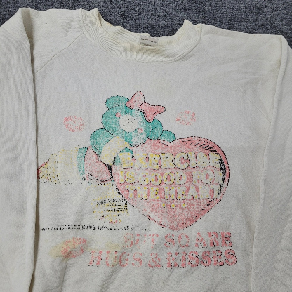Fruit of the Loom Sweatshirt Womens Large Cream Vintage Bear Graphic USA Made